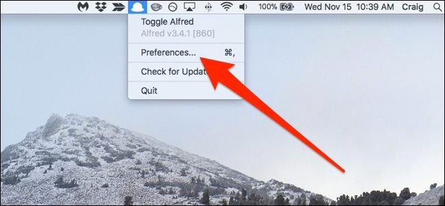 Окно настроек Alfred на macOS — пункт Preferences