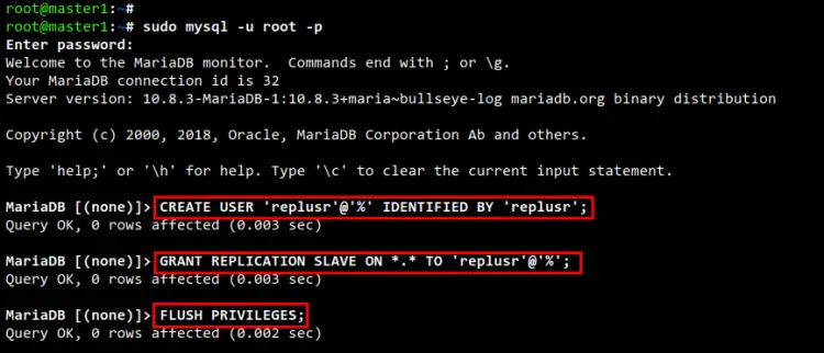 создание пользователя репликации