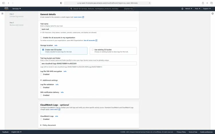 Поля общих настроек Trail и S3