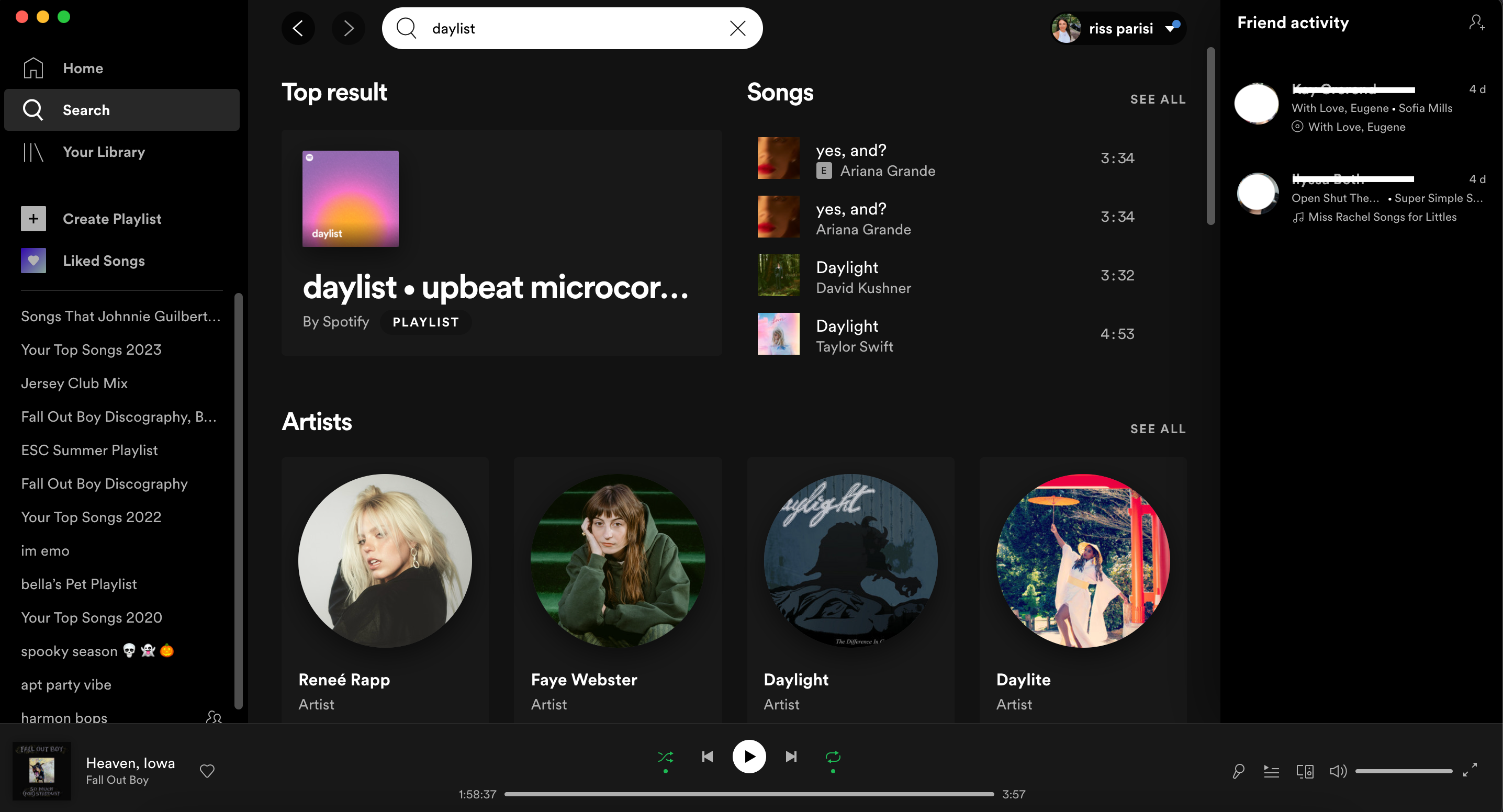 Поиск Daylist в веб-приложении Spotify