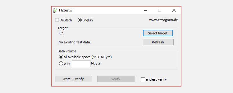 Скриншот H2testw, показывающий процесс записи и проверки