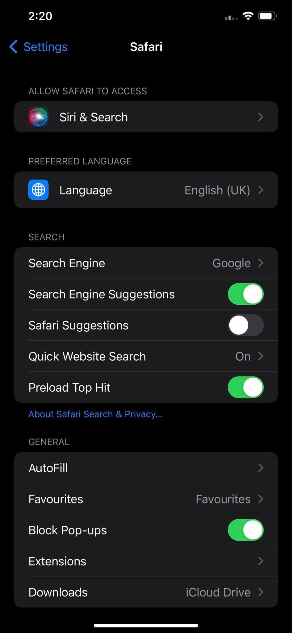 Отключение подсказок Safari на iPhone