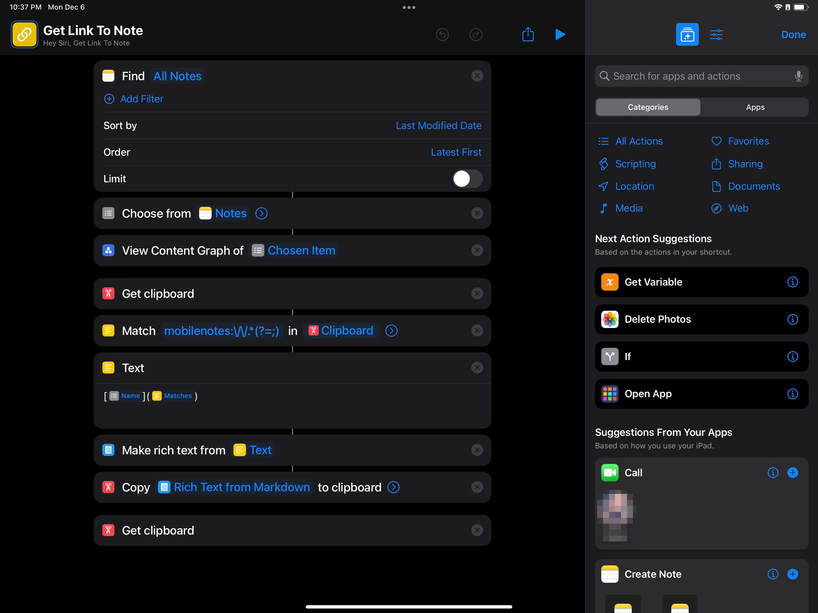заметка Apple Notes с вставленной ссылкой на другую заметку