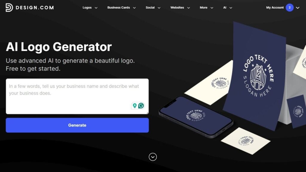 Главная страница AI-генератора логотипов на Design.com