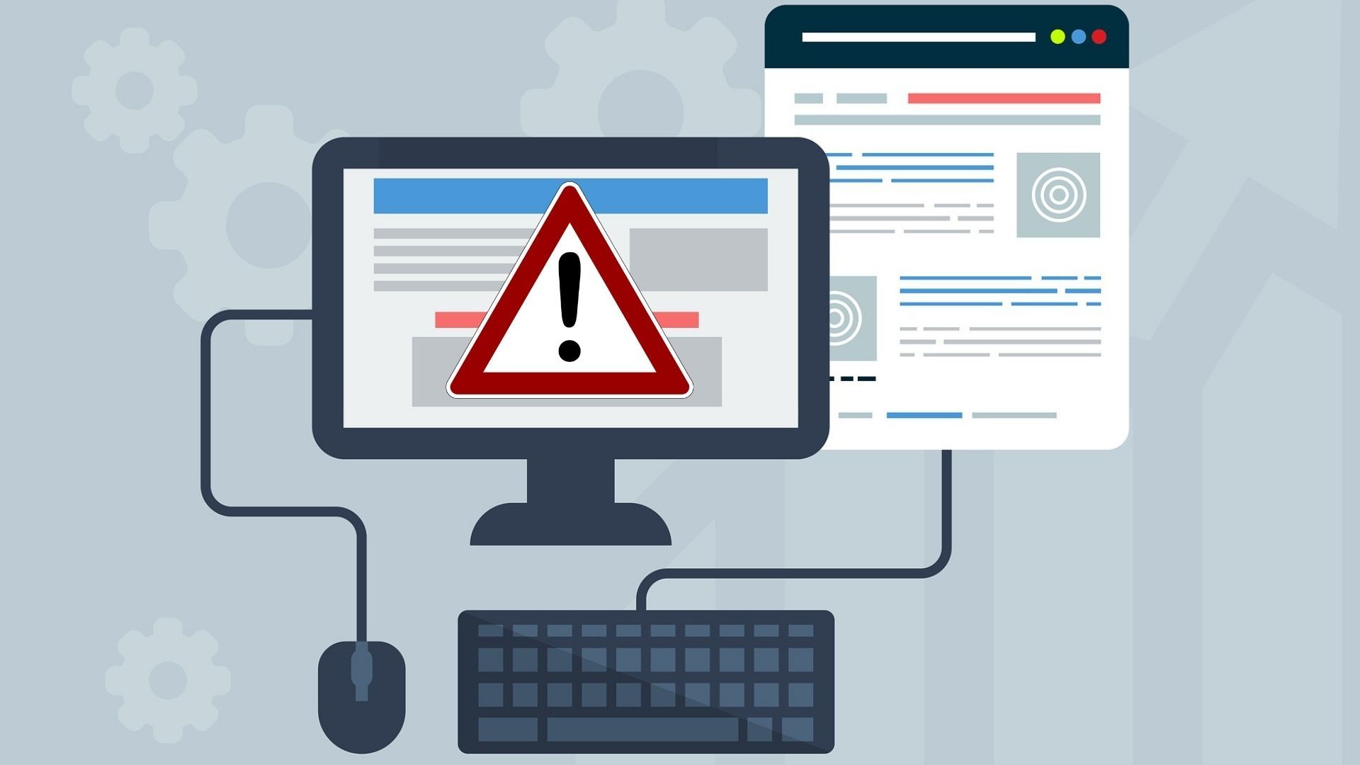Веб‑страница на экране компьютера с сигналом предупреждения