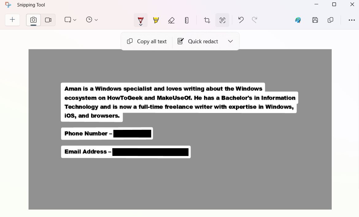 Redacted content in Snipping Tool