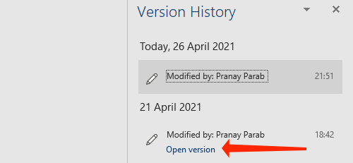 Откройте версию документа