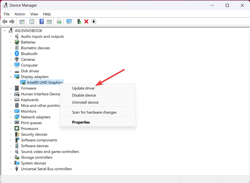 Обновление драйвера дисплея в Windows 11