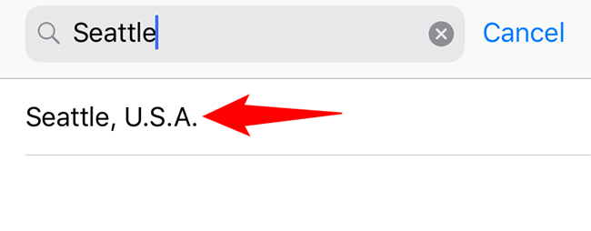 Найдите и выберите город в списке.