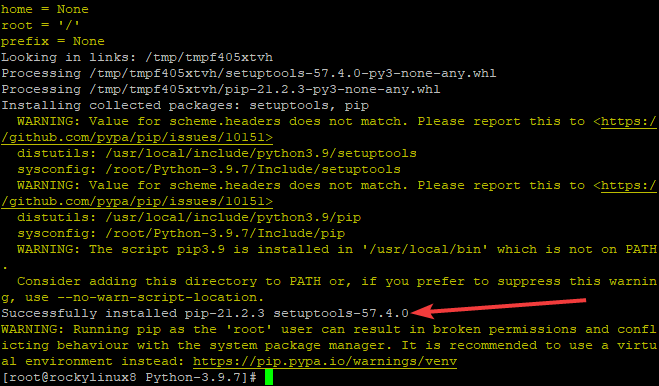 Скриншот успешной установки python3.9 через altinstall в терминале