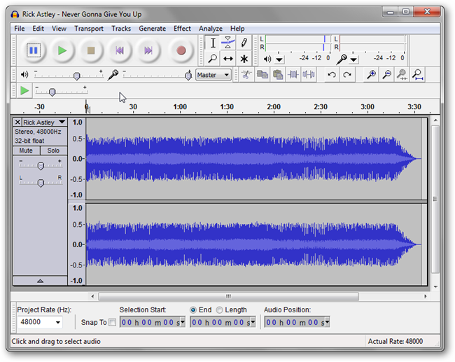 Разделение стерео дорожки в Audacity