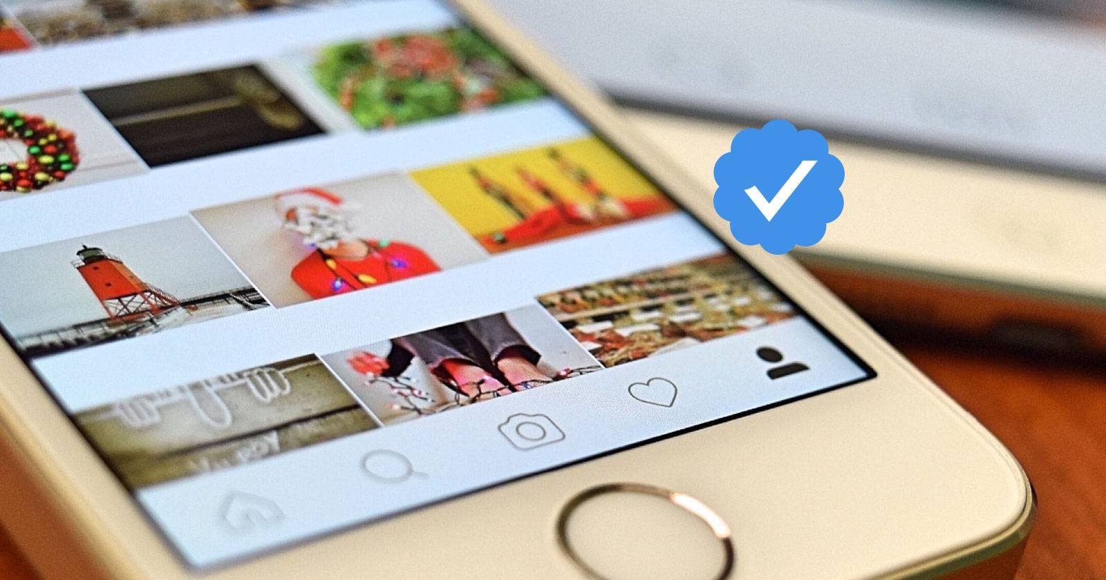 iPhone показывает приложение Instagram с наложенным значком подтверждения 