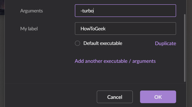Добавление аргументов в конфигурации GOG