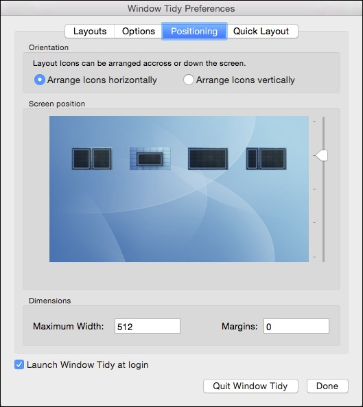 Опции расположения иконок макетов на экране