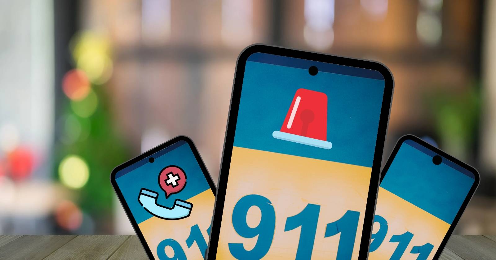 Смартфоны с номером экстренной помощи 911 и значком сирены на экране