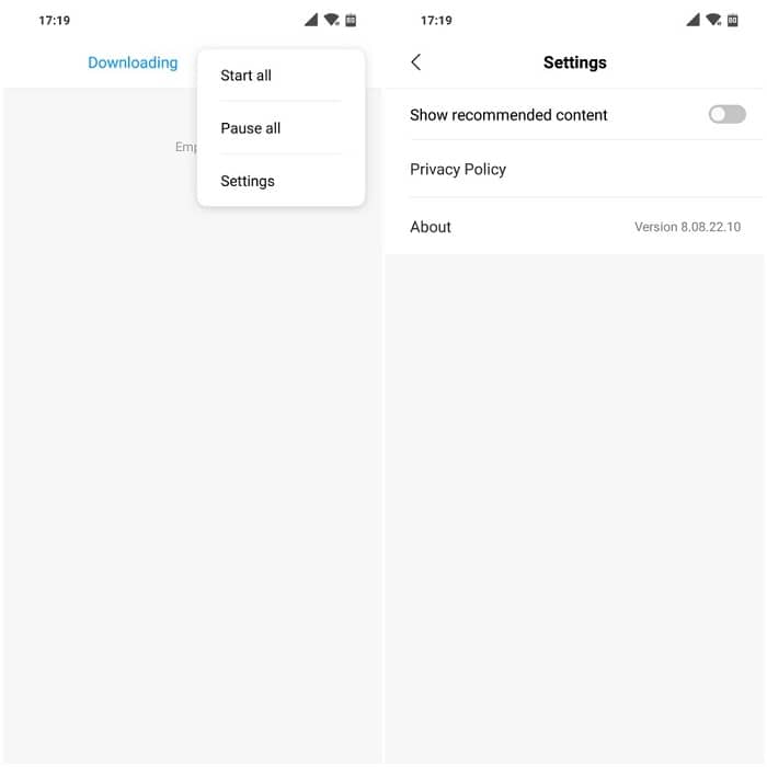 Отключение рекомендуемого контента в Загрузках
