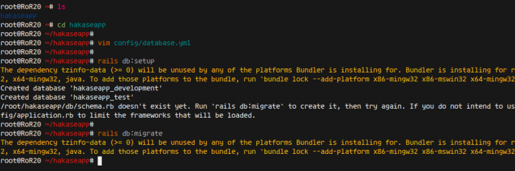Миграция базы данных Rails — вывод терминала