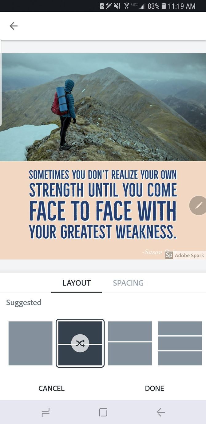 Параметры макета для коллажей и баннеров в Adobe Spark Post