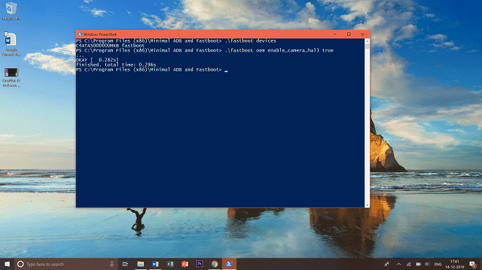 Подтверждение выполнения команды enable_camera_hal3 в fastboot