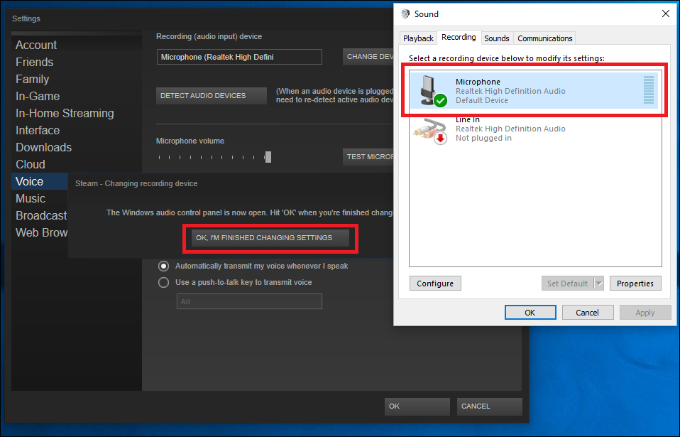 Список доступных аудиоустройств с микрофоном