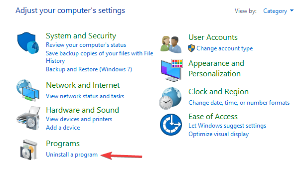 Раздел «Удаление программ» в Панели управления