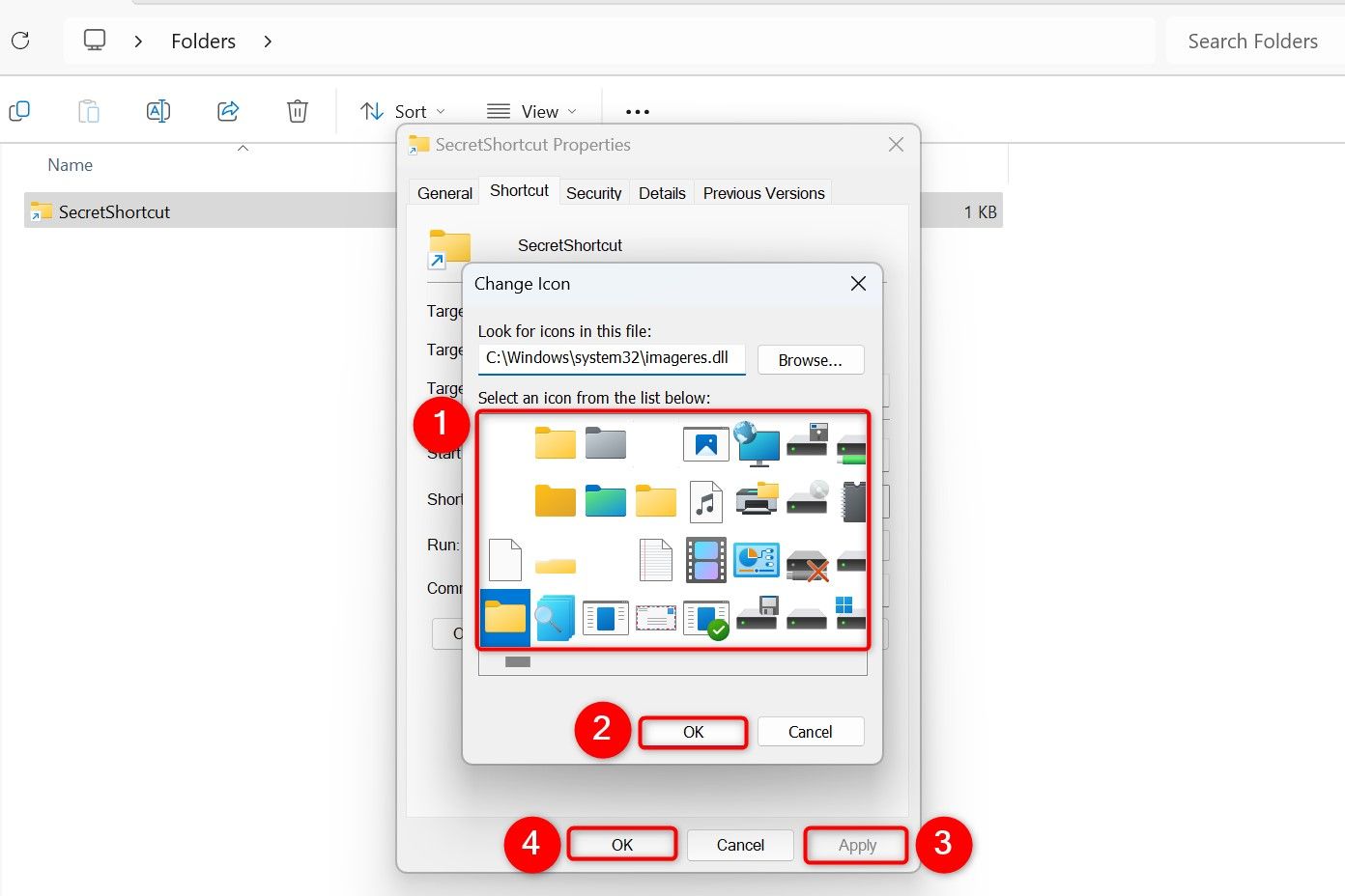 Окно смены значка для ярлыка.