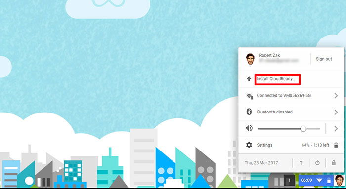 рабочий стол CloudReady после первой установки и входа в аккаунт Google