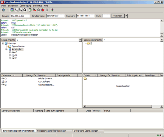 Успешное подключение к серверу в FileZilla