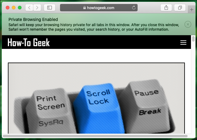 Окно приватного просмотра в Safari