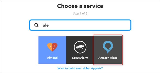 Поиск сервиса Alexa в IFTTT