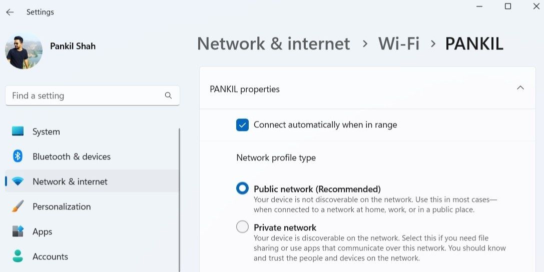 Изменение типа сетевого профиля через приложение Параметры