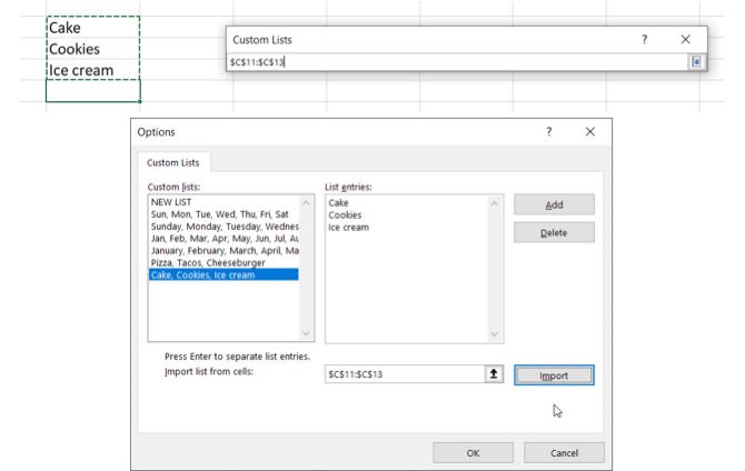 Импорт списка из ячеек в Excel