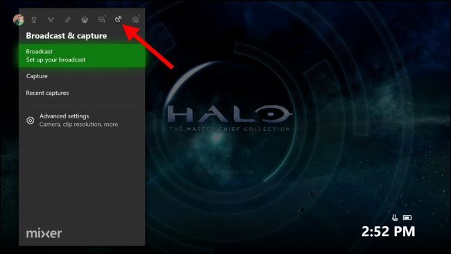 Меню Broadcast & Capture на Xbox One