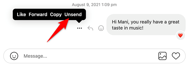 Подтверждение Unsend в веб‑версии Instagram.