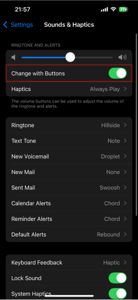 Настройки iPhone Change With Buttons