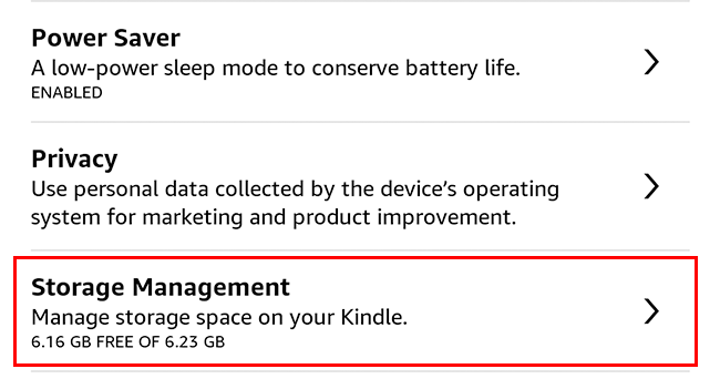 kindle storage management