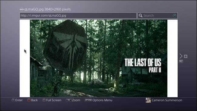 Изображение в полноэкранном режиме браузера PS4