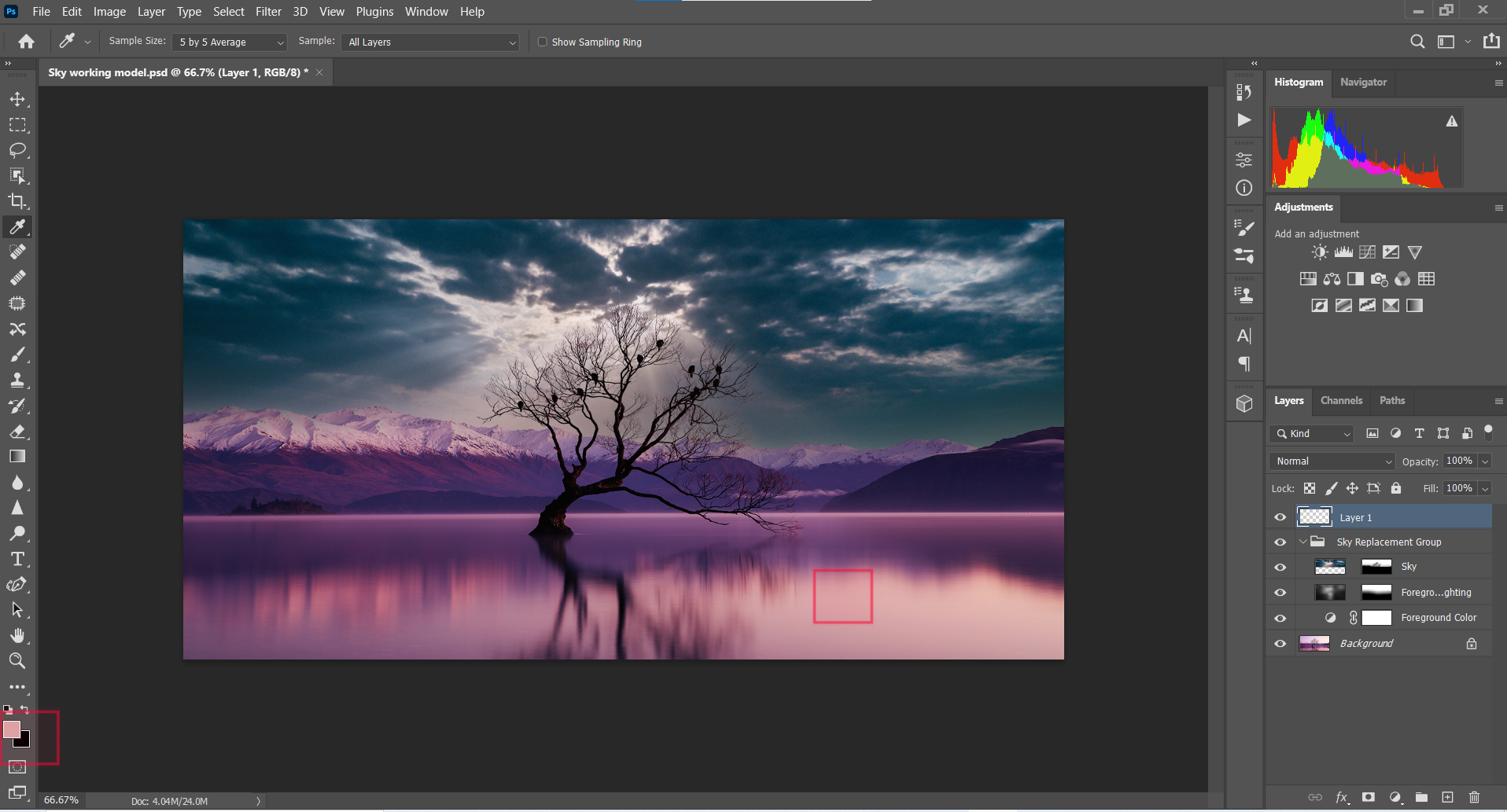 Выбор цвета инструментом пипетка