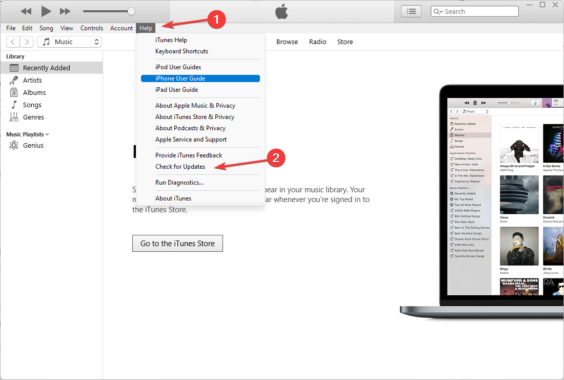 Проверка обновлений iTunes