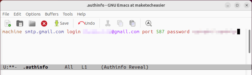 Пример учётных данных для почты в Emacs.