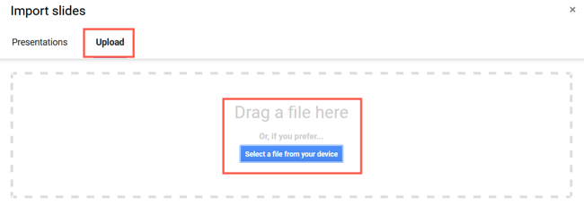 Во вкладке «Загрузить» перетащите PPTX или выберите файл на устройстве.