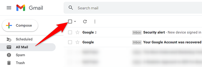 Выделите все письма в Gmail.