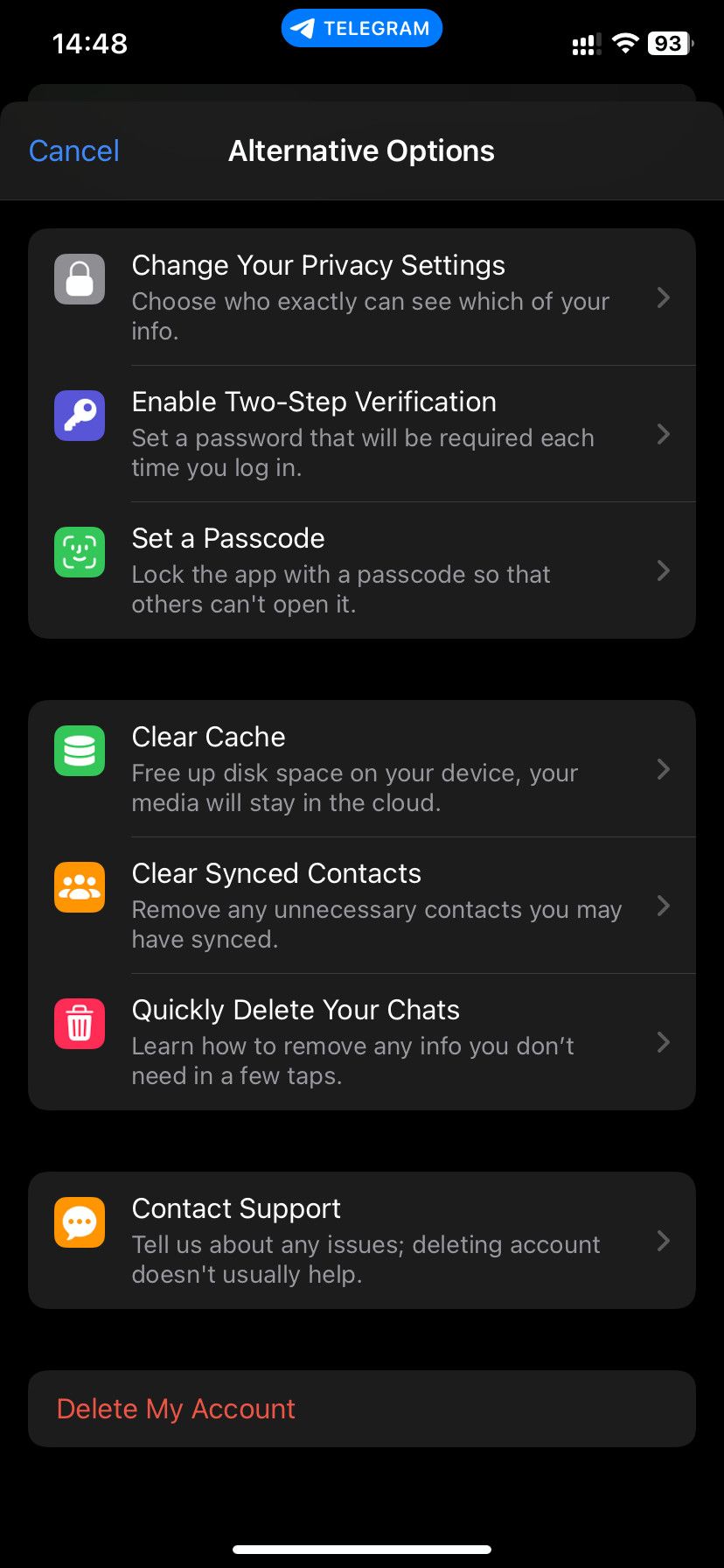Telegram account deletion alternatives