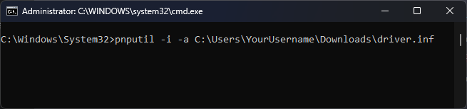 Процесс установки драйвера через pnputil