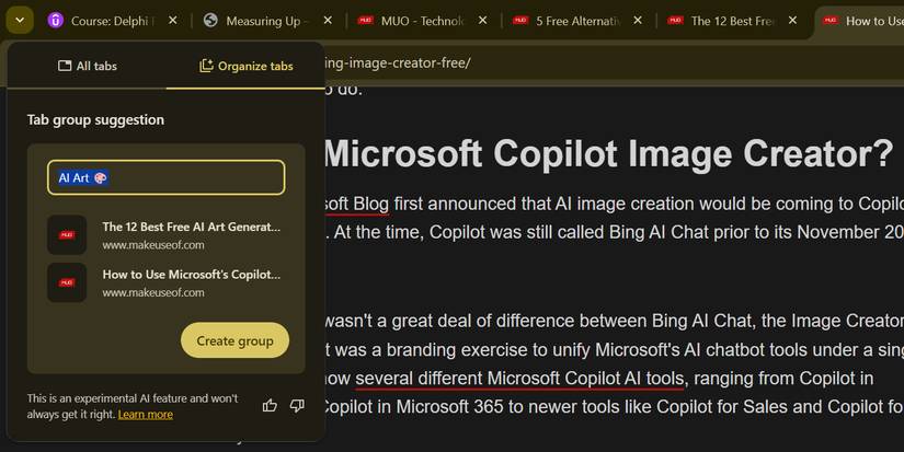 Присвоение метки группе вкладок в Chrome