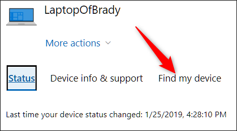 Раздел Find My Device в управлении устройством Microsoft
