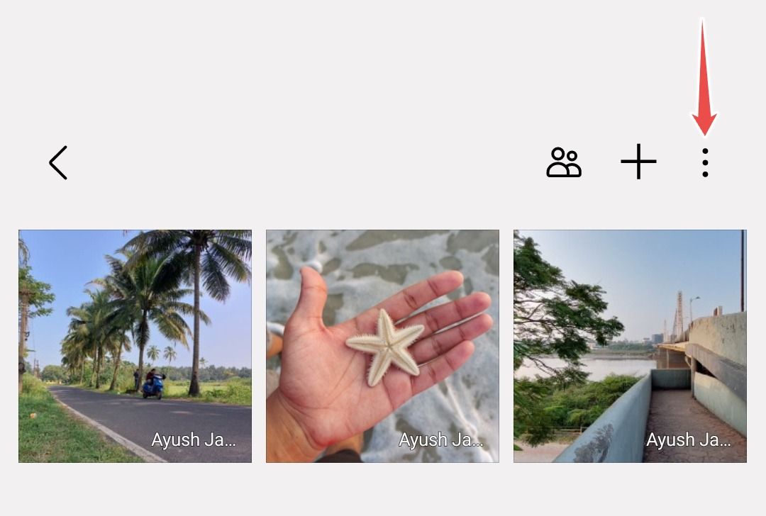 More options button in a shared album in Samsung Gallery