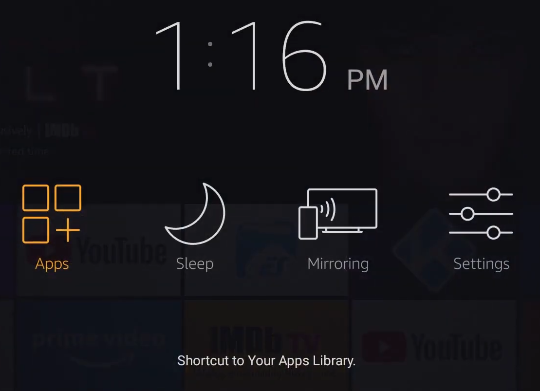 Опция Mirroring в меню Fire TV