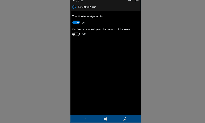 Панель навигации Windows 10 Mobile — настройки