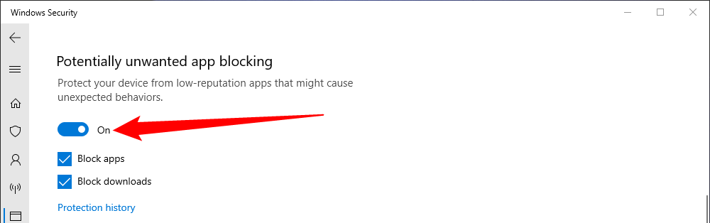 Параметры, позволяющие SmartScreen блокировать потенциально нежелательные программы
